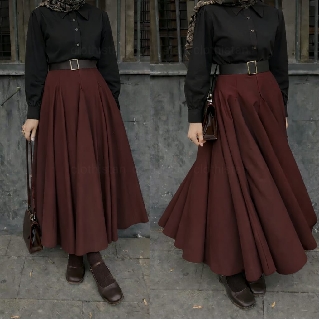 Button Down Shirt, Maroon Umbrella Skirt - Pack of two