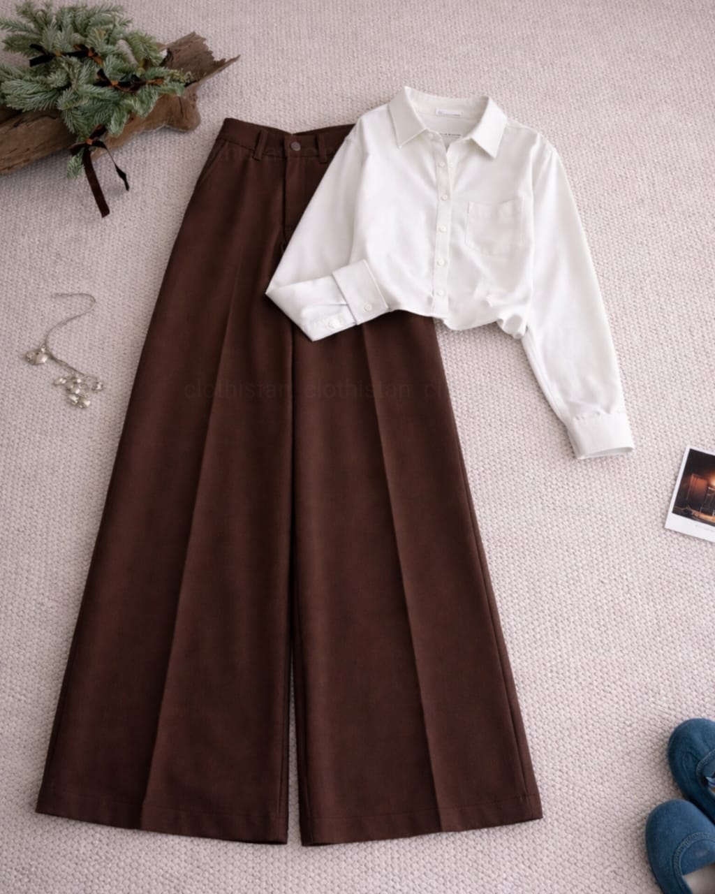 Button Down Shirt And Brown Formal Pants as Pack of Twos