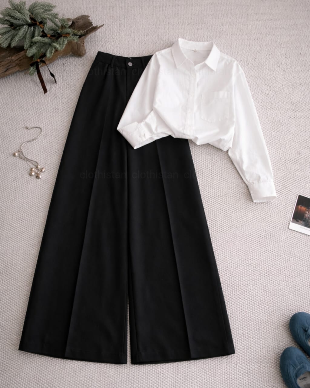 Button Down Shirt And Black Formal Pants as Pack of Twos