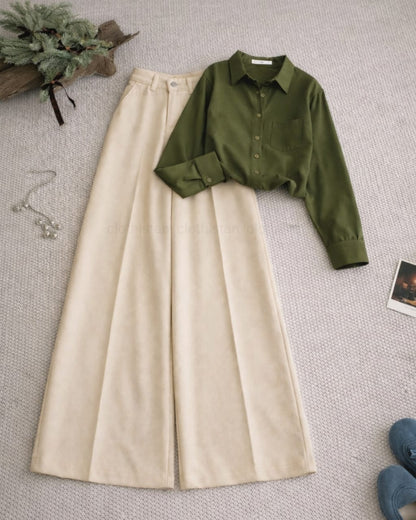 Button Down Shirt And Beige Formal Pants as Pack of Twos