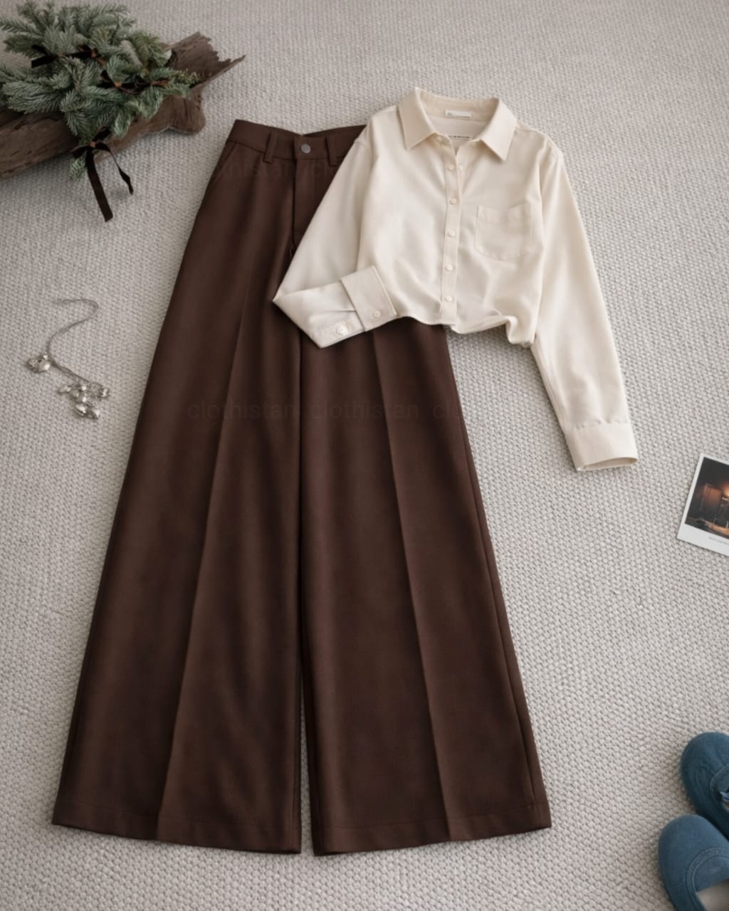 Button Down Shirt And Brown Formal Pants as Pack of Twos