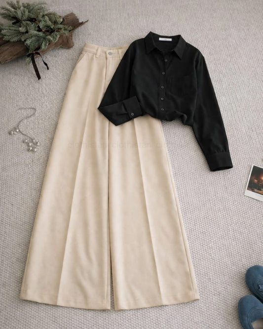 Button Down Shirt And Beige Formal Pants as Pack of Twos