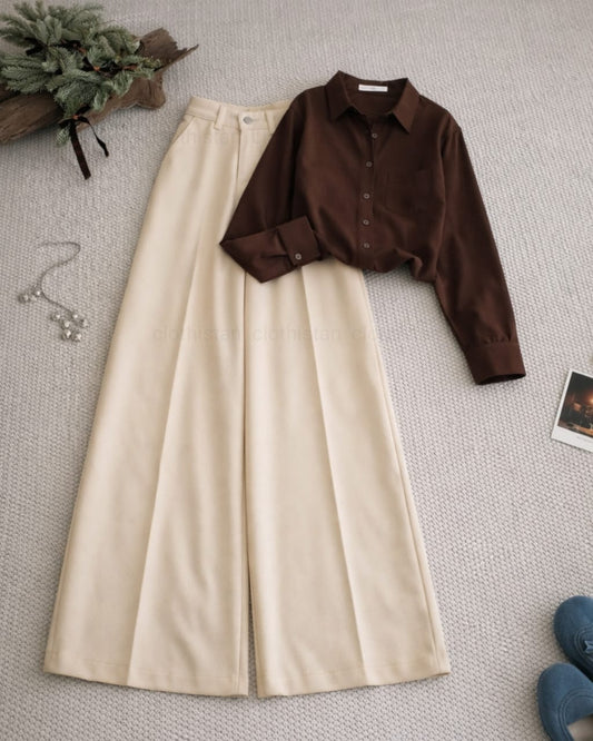 Button Down Shirt And Beige Formal Pants as Pack of Twos