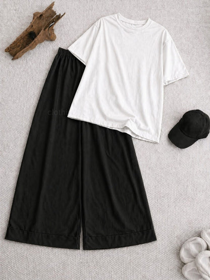 Drop Shoulder tshirt And Black Wide Leg Trouser as Pack of Twos
