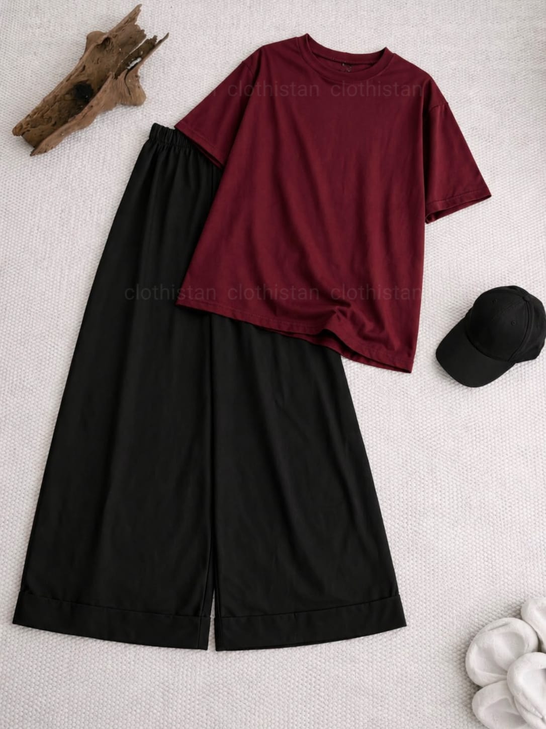 Drop Shoulder tshirt And Black Wide Leg Trouser as Pack of Twos
