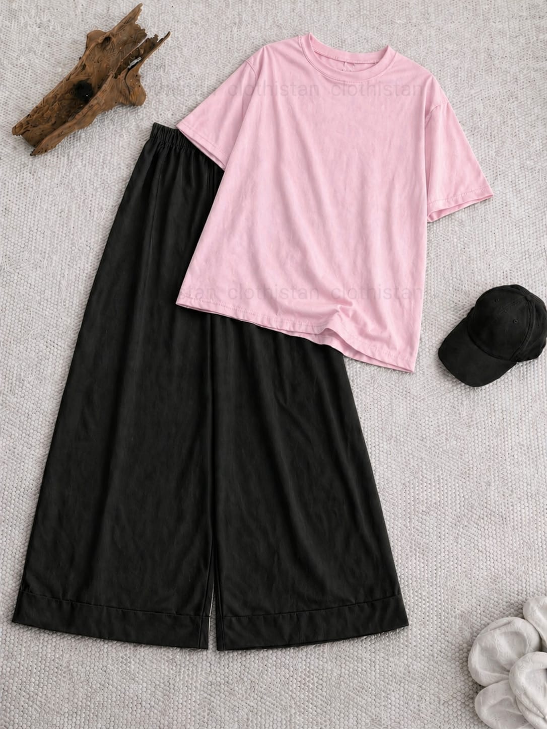 Drop Shoulder tshirt And Black Wide Leg Trouser as Pack of Twos