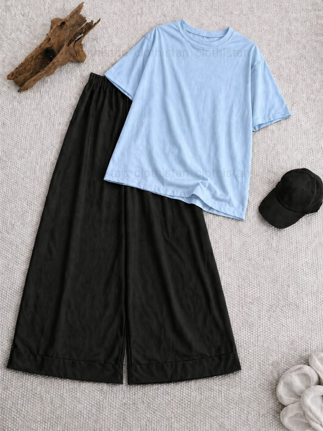 Drop Shoulder tshirt And Black Wide Leg Trouser as Pack of Twos