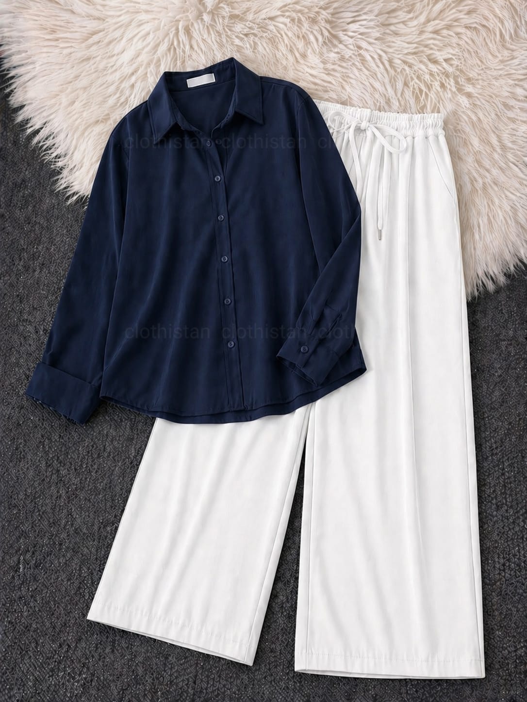 Button-Down Shirt & White Wide-Leg Trouser Pack of Two