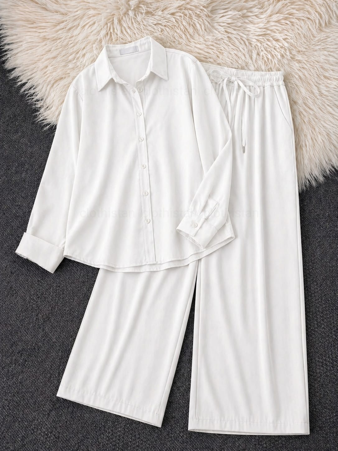 Button-Down Shirt & White Wide-Leg Trouser Pack of Two