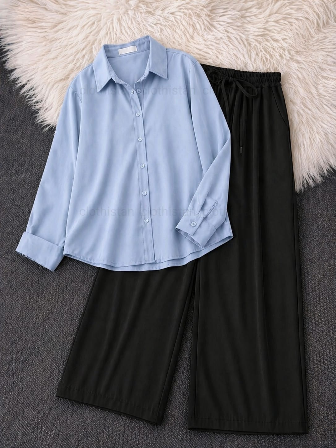 Button-Down Shirt & Black Wide-Leg Trouser Pack of Two
