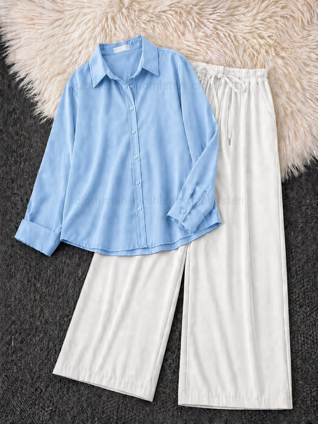 Button-Down Shirt & White Wide-Leg Trouser Pack of Two