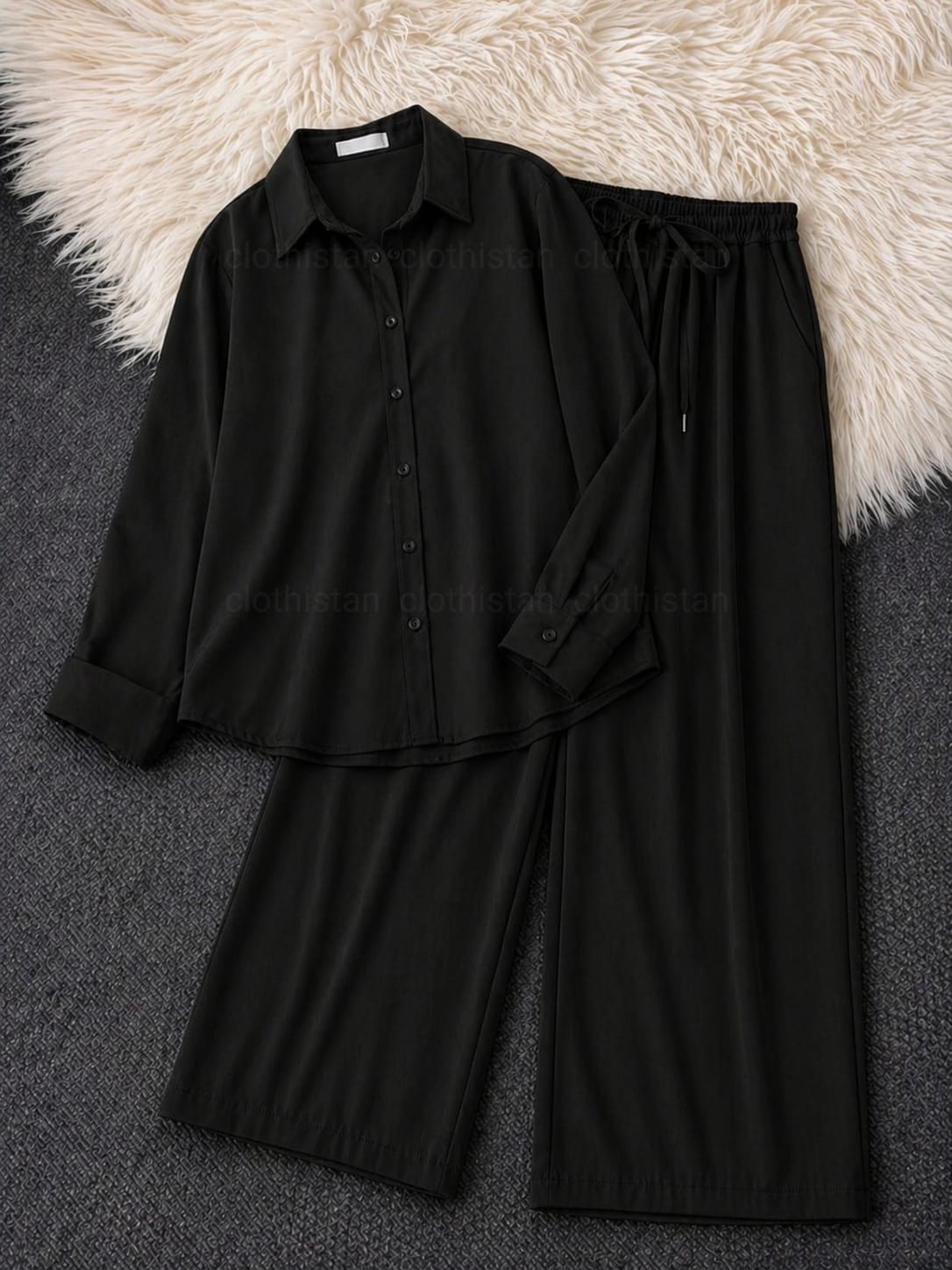 Button-Down Shirt & Black Wide-Leg Trouser Pack of Two
