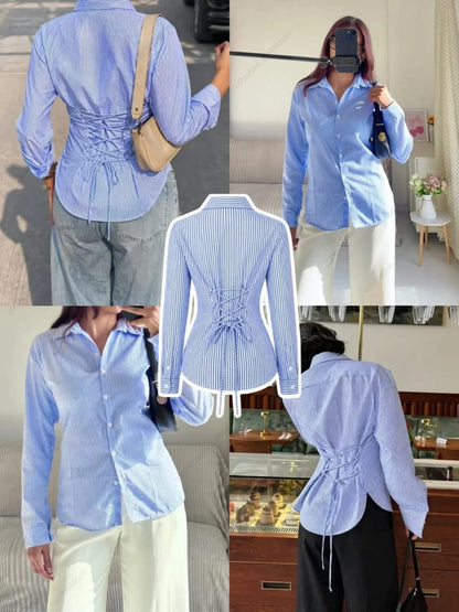 Corset Fitted Stripes Button-Down Shirt