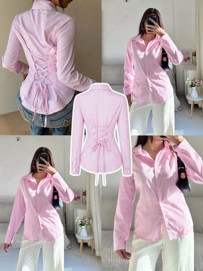 Corset Fitted Stripes Button-Down Shirt