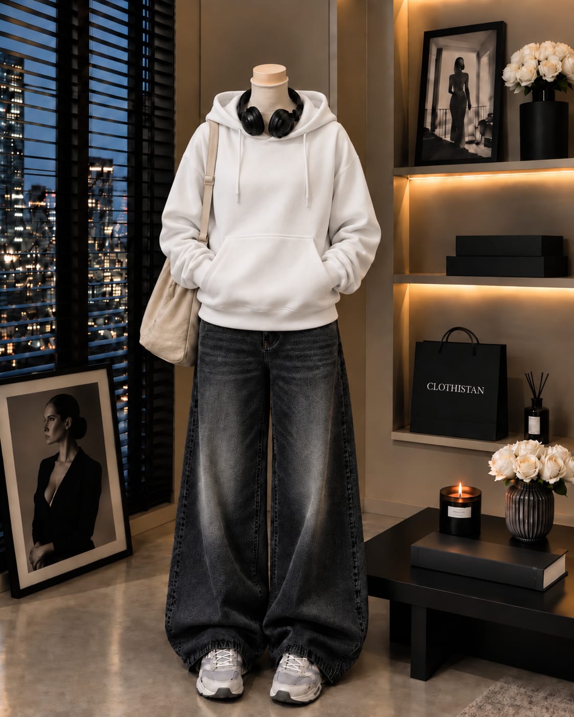 Premium Hoodie & Black Vintage Wide-Leg Jeans Pack of Two