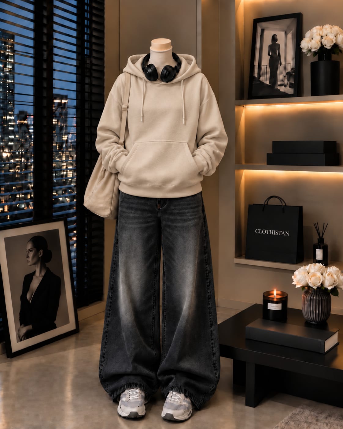 Premium Hoodie & Black Vintage Wide-Leg Jeans Pack of Two