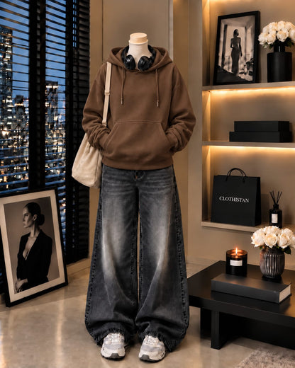 Premium Hoodie & Black Vintage Wide-Leg Jeans Pack of Two