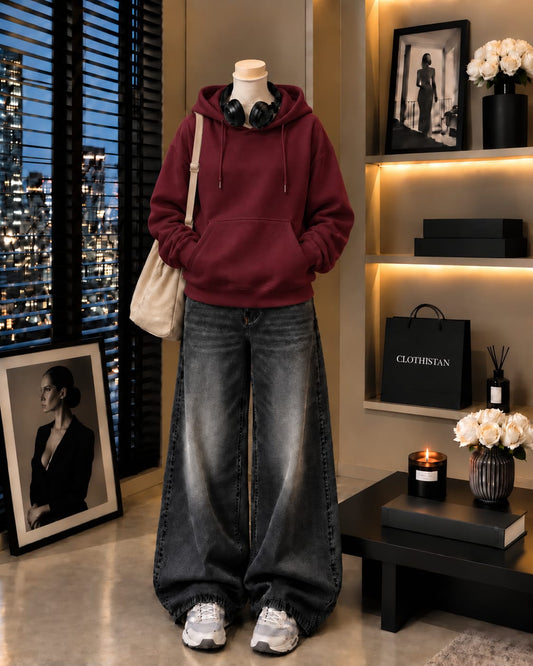 Premium Hoodie & Black Vintage Wide-Leg Jeans Pack of Two