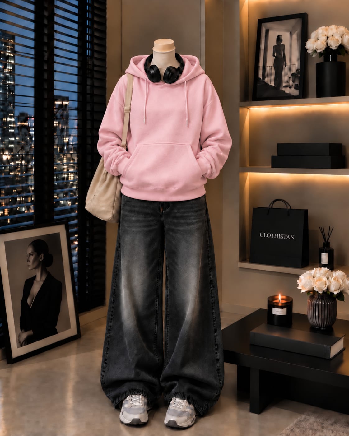 Premium Hoodie & Black Vintage Wide-Leg Jeans Pack of Two