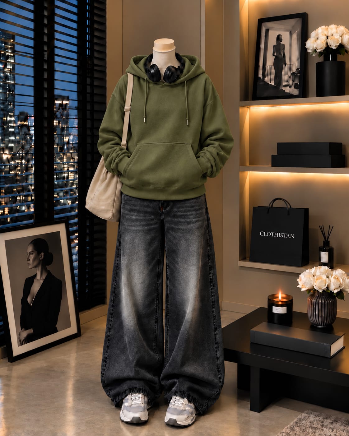 Premium Hoodie & Black Vintage Wide-Leg Jeans Pack of Two