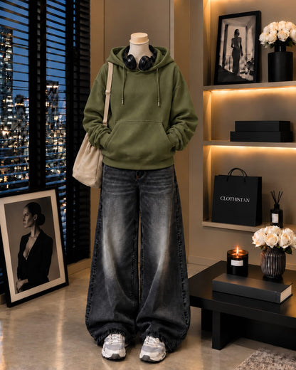 Premium Hoodie & Black Vintage Wide-Leg Jeans Pack of Two
