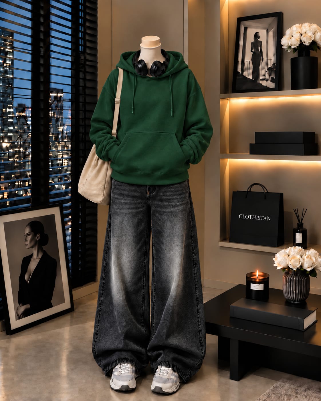 Premium Hoodie & Black Vintage Wide-Leg Jeans Pack of Two