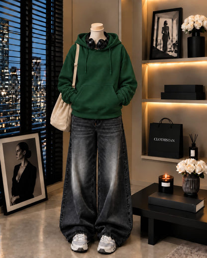 Premium Hoodie & Black Vintage Wide-Leg Jeans Pack of Two