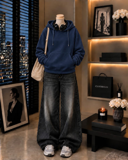 Premium Hoodie & Black Vintage Wide-Leg Jeans Pack of Two