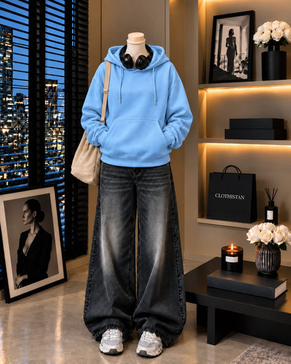 Premium Hoodie & Black Vintage Wide-Leg Jeans Pack of Two