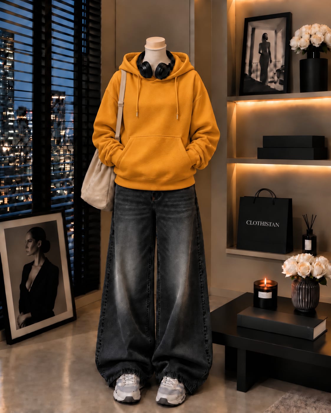 Premium Hoodie & Black Vintage Wide-Leg Jeans Pack of Two