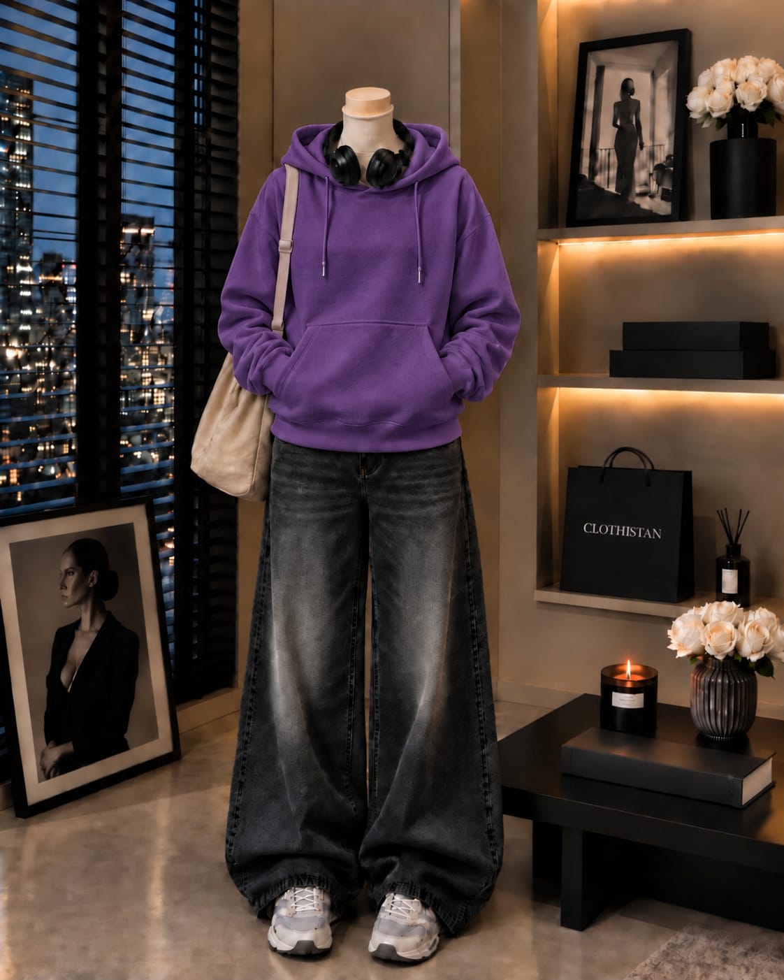 Premium Hoodie & Black Vintage Wide-Leg Jeans Pack of Two