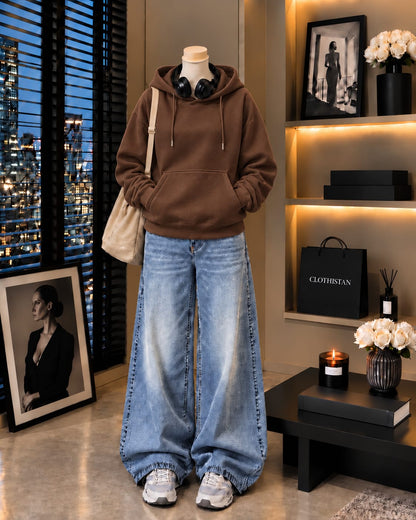 Premium Hoodie & Sky blue Vintage Wide-Leg Jeans Pack of Two