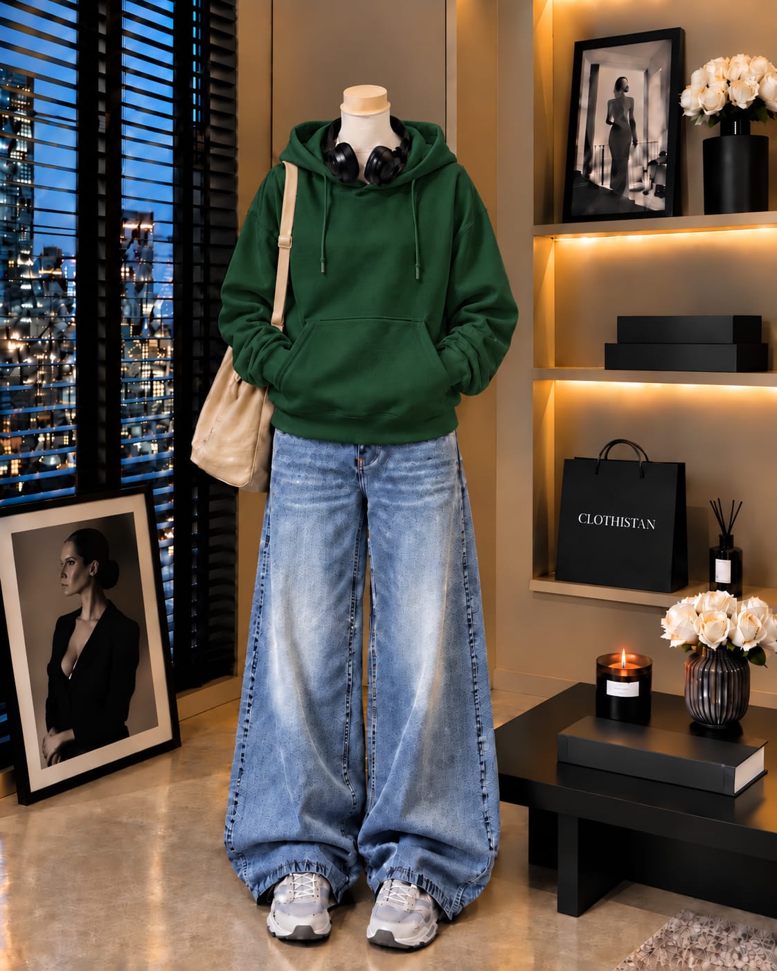 Premium Hoodie & Sky blue Vintage Wide-Leg Jeans Pack of Two