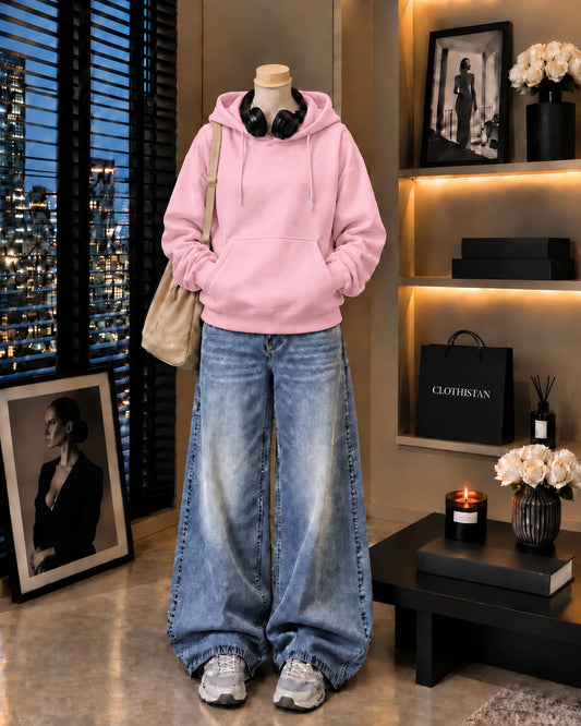 Premium Hoodie & Sky blue Vintage Wide-Leg Jeans Pack of Two
