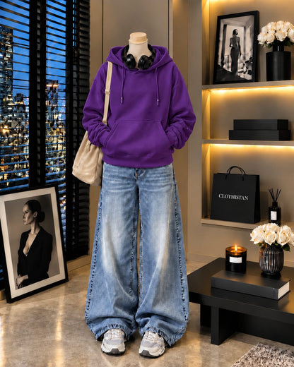 Premium Hoodie & Sky blue Vintage Wide-Leg Jeans Pack of Two