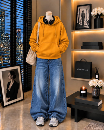 Premium Hoodie & Mid blue Vintage Wide-Leg Jeans Pack of Two