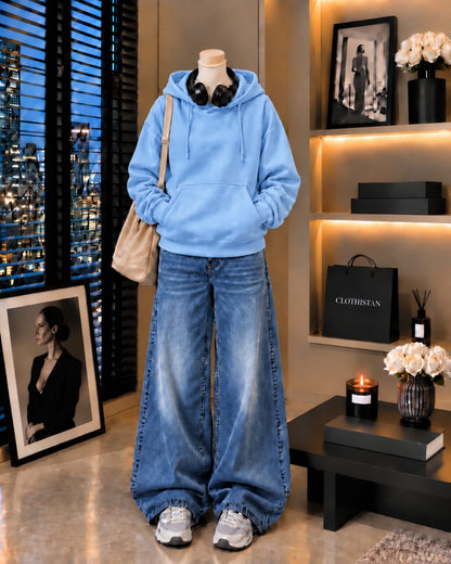 Premium Hoodie & Mid blue Vintage Wide-Leg Jeans Pack of Two