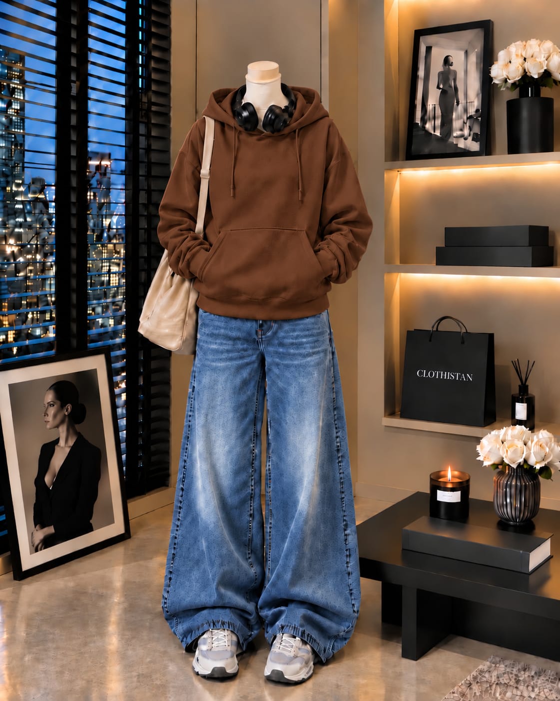 Premium Hoodie & Mid blue Vintage Wide-Leg Jeans Pack of Two