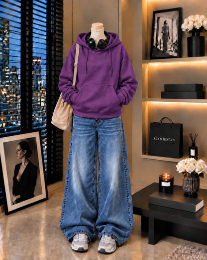 Premium Hoodie & Mid blue Vintage Wide-Leg Jeans Pack of Two