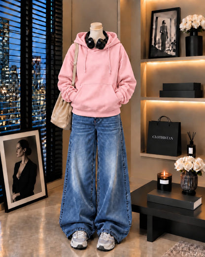 Premium Hoodie & Mid blue Vintage Wide-Leg Jeans Pack of Two