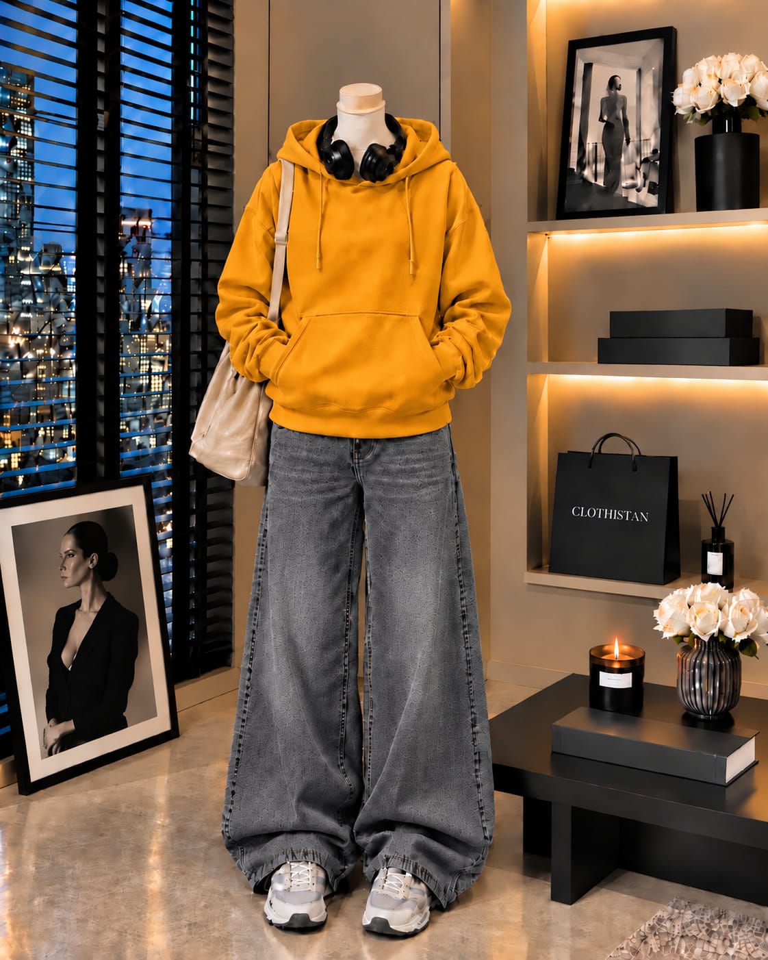 Premium Hoodie & Grey Vintage Wide-Leg Jeans Pack of Two