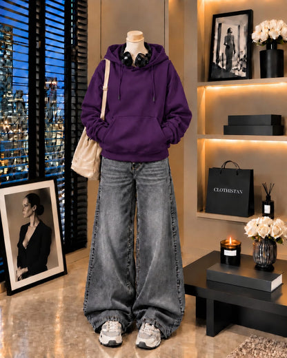 Premium Hoodie & Grey Vintage Wide-Leg Jeans Pack of Two