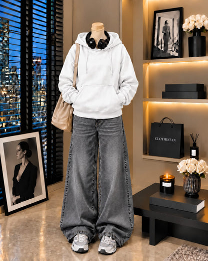 Premium Hoodie & Grey Vintage Wide-Leg Jeans Pack of Two