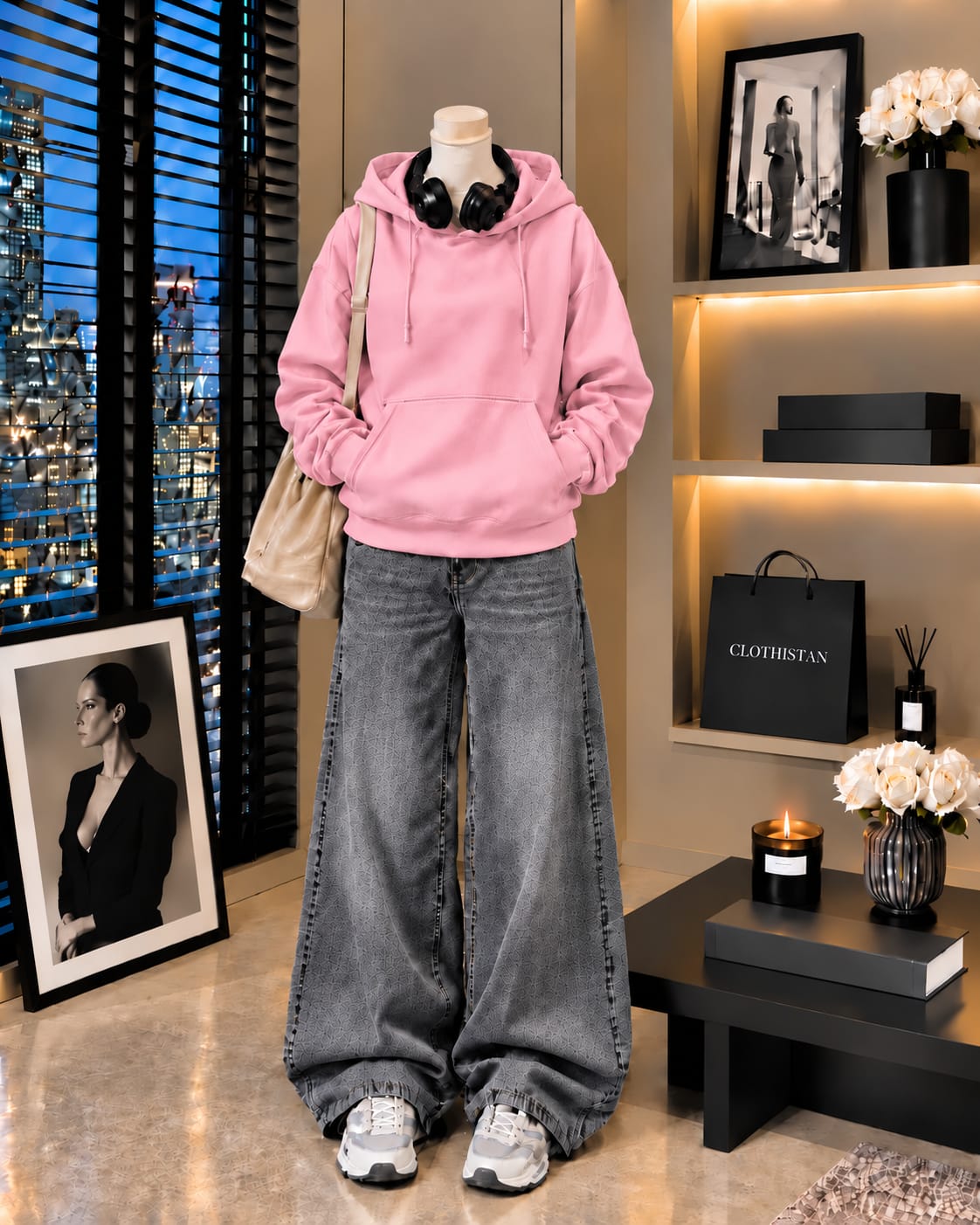 Premium Hoodie & Grey Vintage Wide-Leg Jeans Pack of Two
