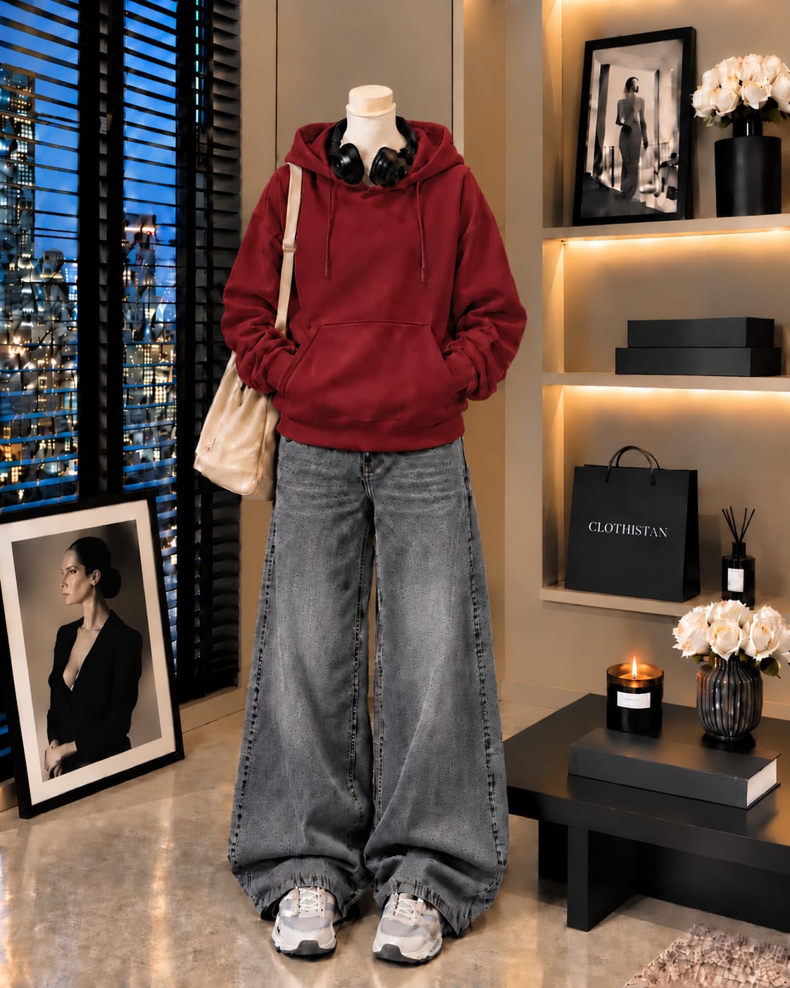 Premium Hoodie & Grey Vintage Wide-Leg Jeans Pack of Two