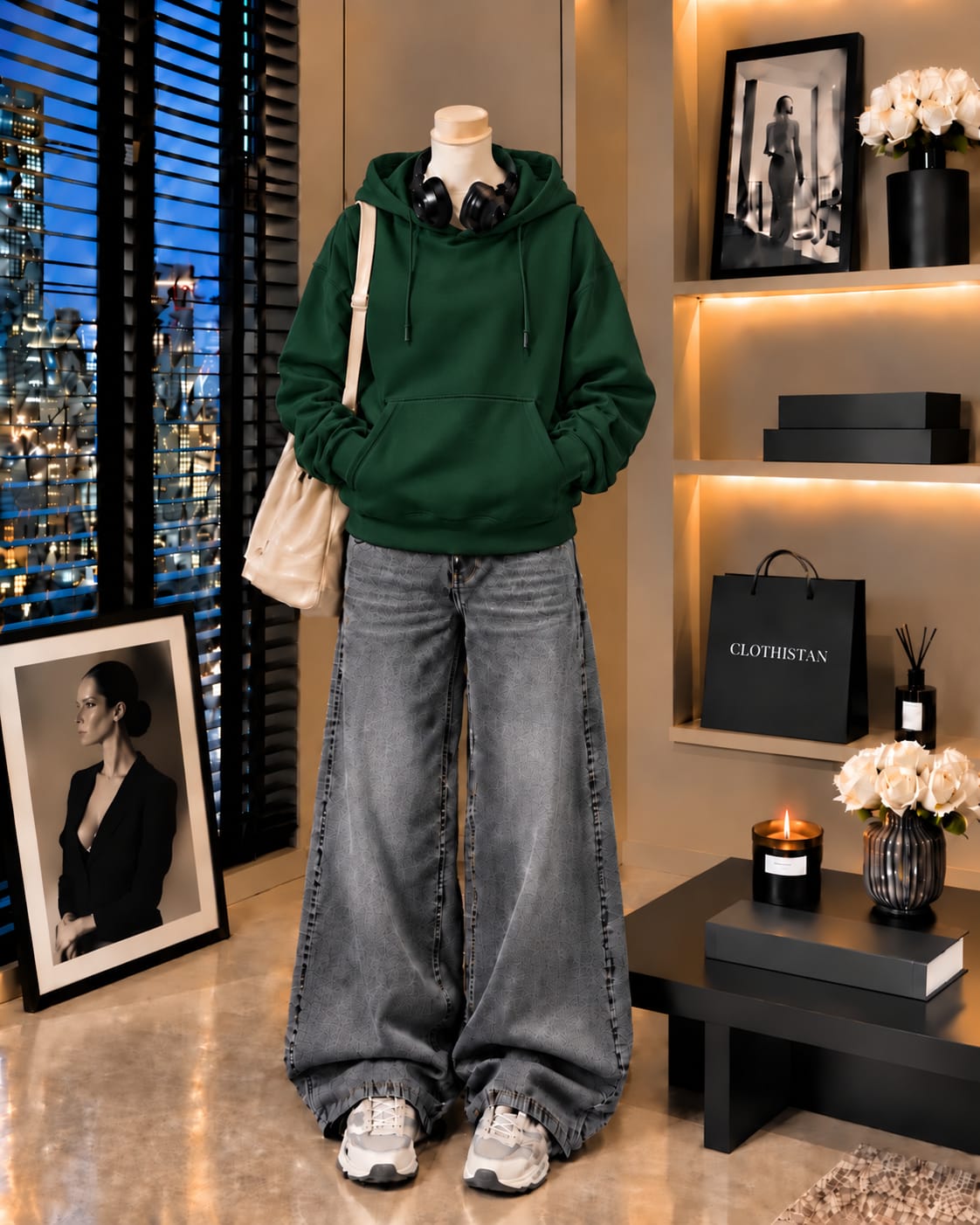 Premium Hoodie & Grey Vintage Wide-Leg Jeans Pack of Two