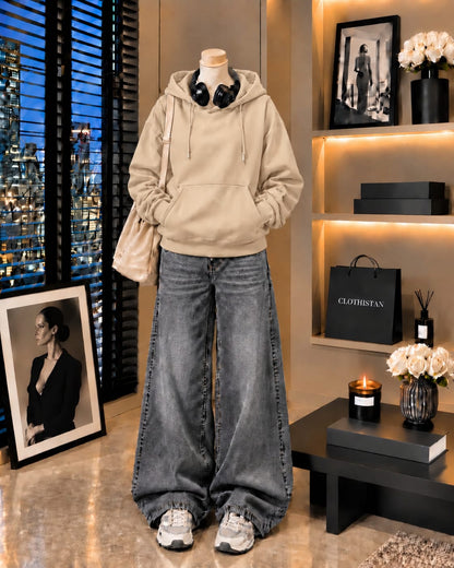 Premium Hoodie & Grey Vintage Wide-Leg Jeans Pack of Two