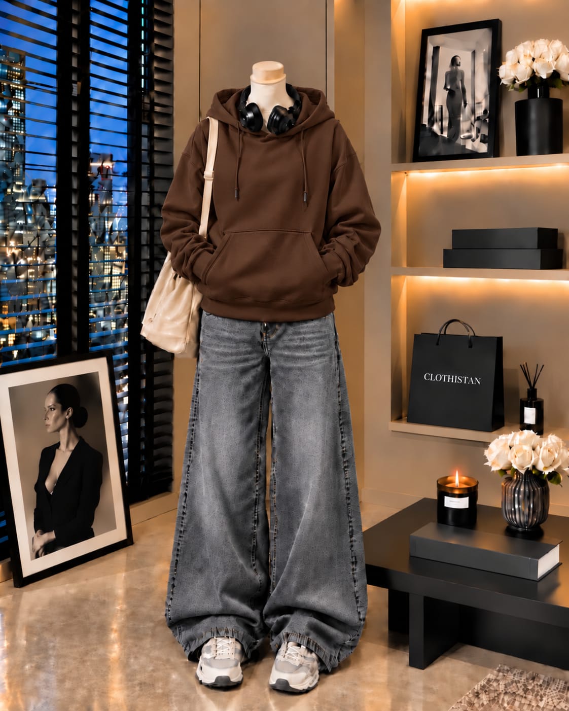 Premium Hoodie & Grey Vintage Wide-Leg Jeans Pack of Two