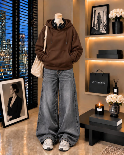 Premium Hoodie & Grey Vintage Wide-Leg Jeans Pack of Two