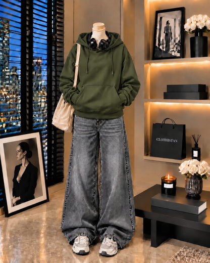 Premium Hoodie & Grey Vintage Wide-Leg Jeans Pack of Two